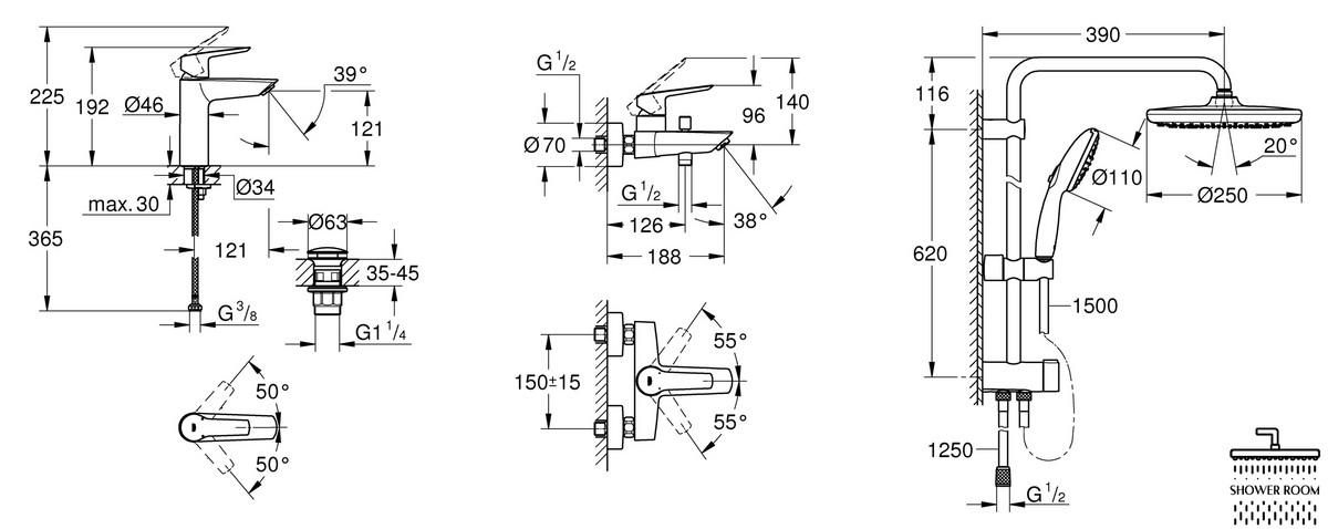 Набір змішувачів 3в1 для ванної кімнати Grohe Vitalio Start System 250 UA303305RM