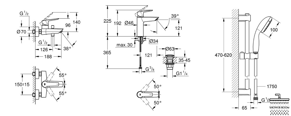 Набiр змiшувачiв Grohe QuickFix Start 3 в 1 для ванни (UA303301MQ), колір чорний