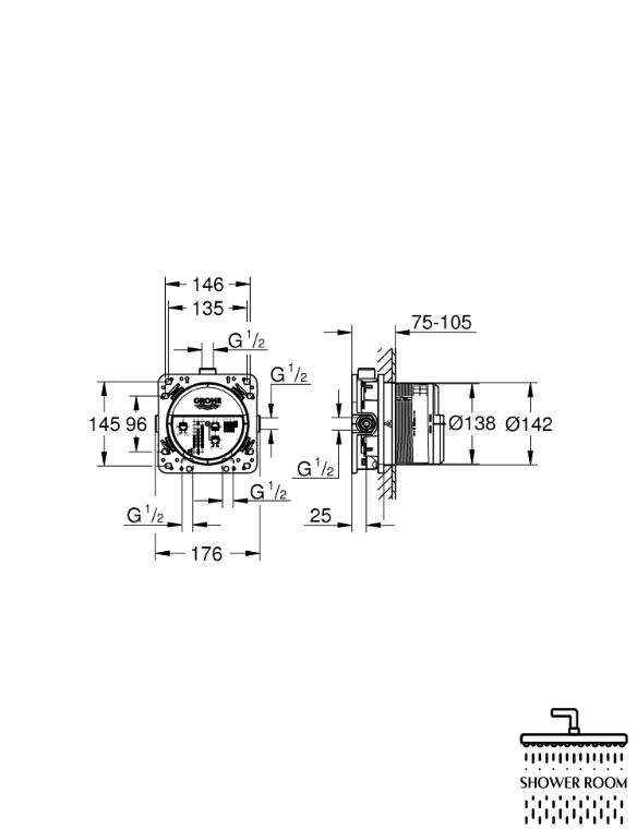 Душова система Grohe Cubeo прихована з Tempesta 110 (1053350000+35604000)