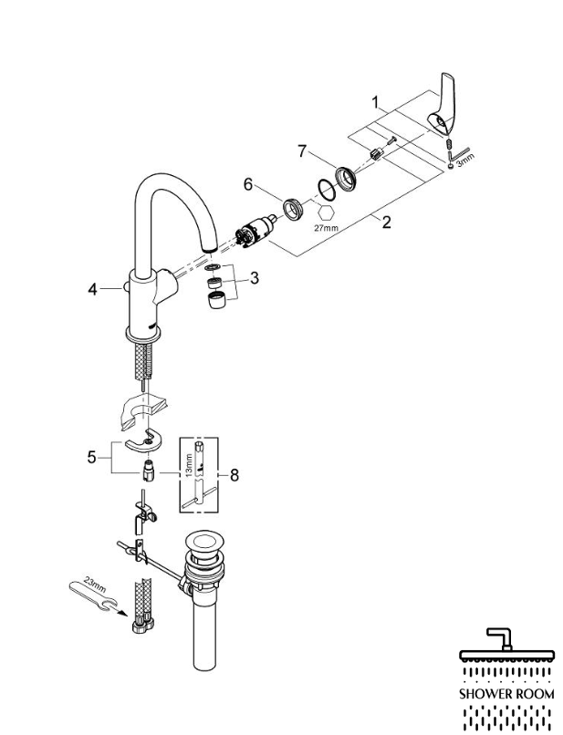 Смеситель для раковины Grohe BauCurve однорычажный L-Size (23090000)