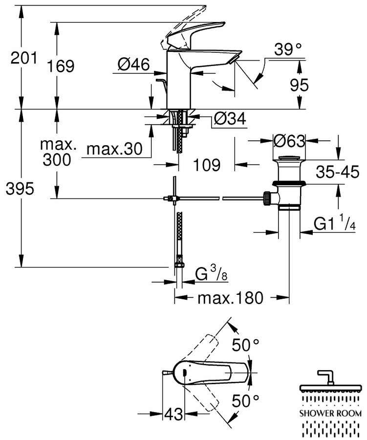 Смеситель для умывальника Grohe Eurosmart New с донным клапаном, хром (33265003)