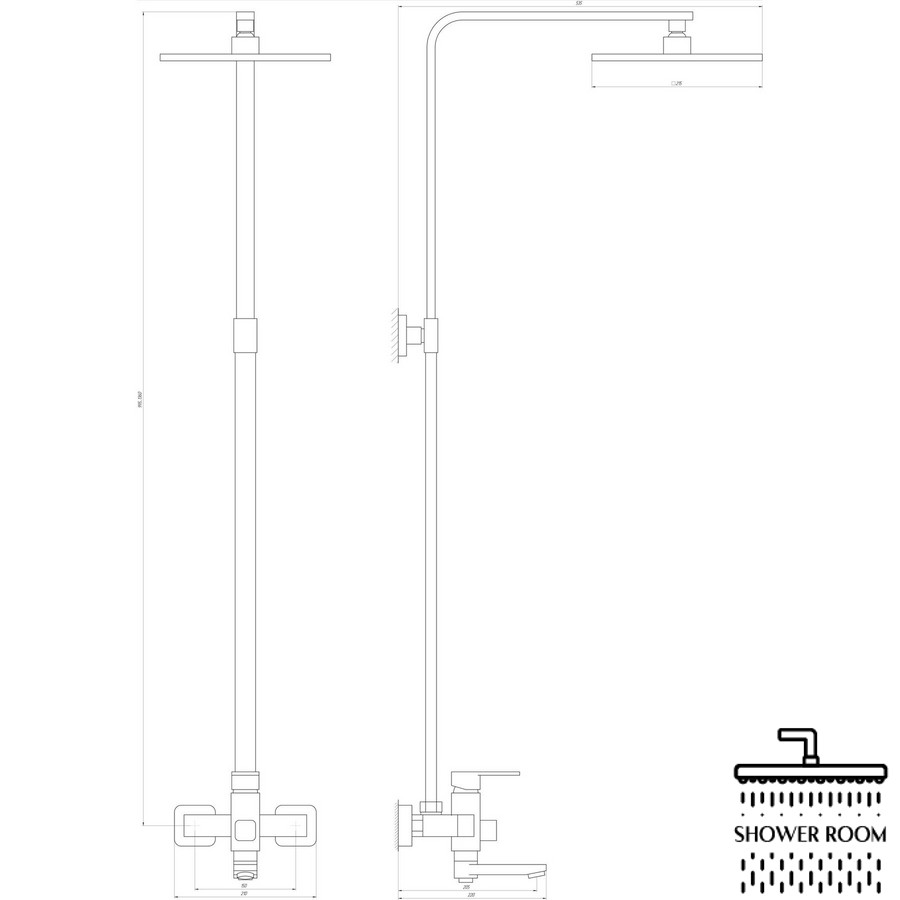 Душова система для ванни Globus Lux MILANO VAN-GLM-0026-10-BB, чорна