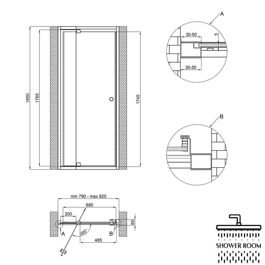 Душові двері в нішу Qtap Pisces WHI208-9.CP5 79-92х185 см, скло Pattern 5 мм