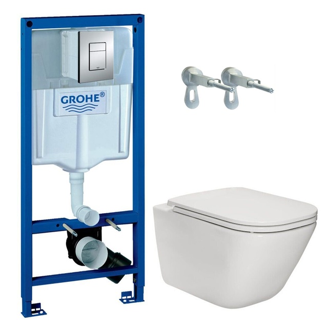 Комплект підвісного унітазу з кришкою Roca Gap Clean Rim та інсталяції Grohe Rapid SL 3в1 (A34H470000+38772001)