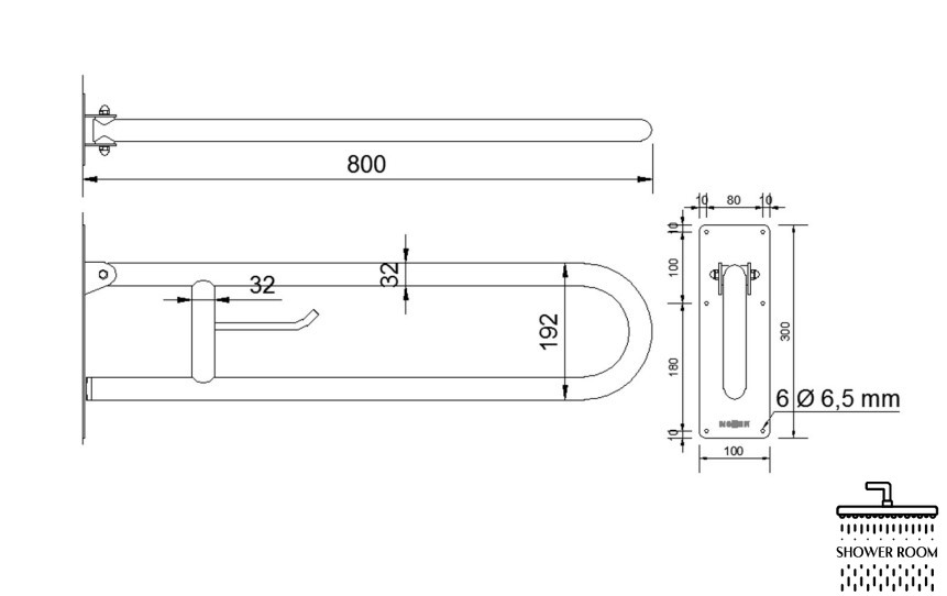 Поручень відкидний NOFER 800 мм із нержавіючої сталі AISI 304, Satin (15051.80.S)