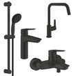 Набор смесителей Grohe QuickFix Start 4 в 1 для ванной и кухни (UA303301MK), черный