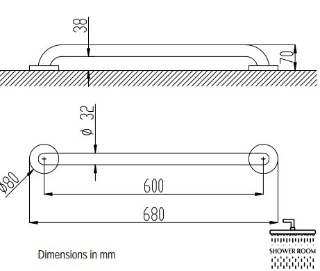 Поручень прямий NOFER 600 мм із нержавіючої сталі AISI 304, Satin (15054.60.S)