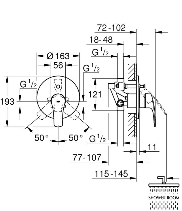 Душова система Grohe Eurosmart New Tempesta 250, хром (UA26416SC3)