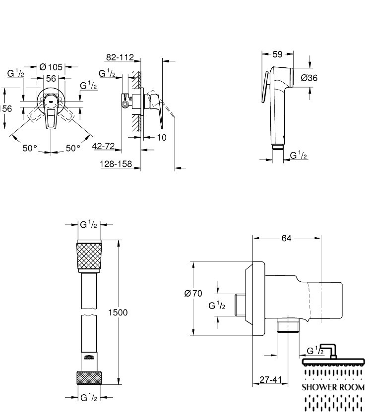 Гігієнічний душовий набір Grohe QuickFix Bau Loop UA202406QF