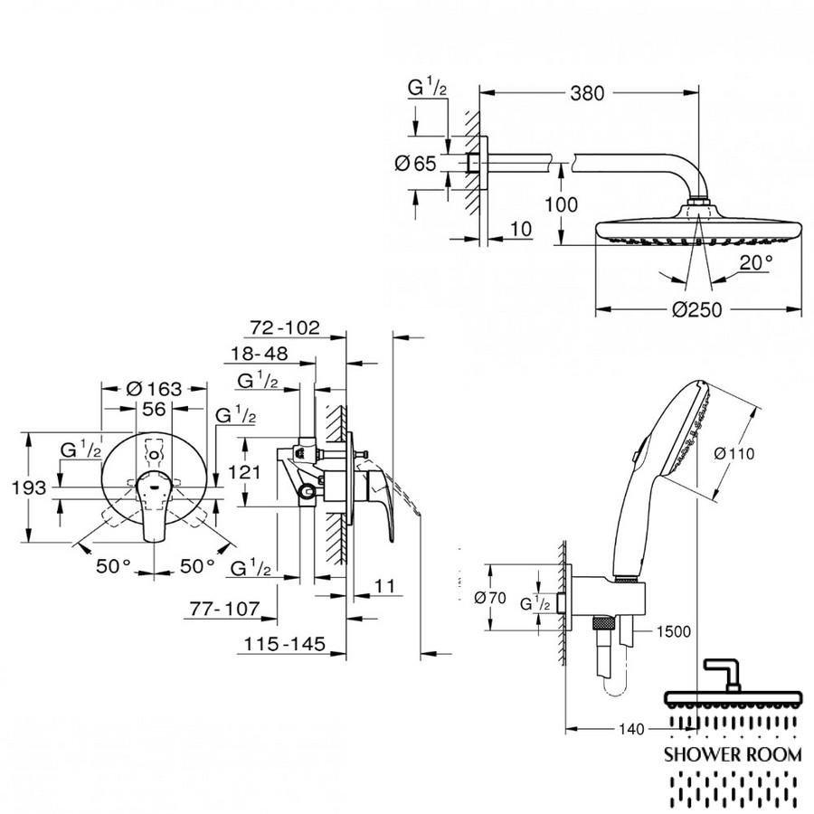 Душова система Grohe Eurosmart New Tempesta 250, хром (UA26416SC3)