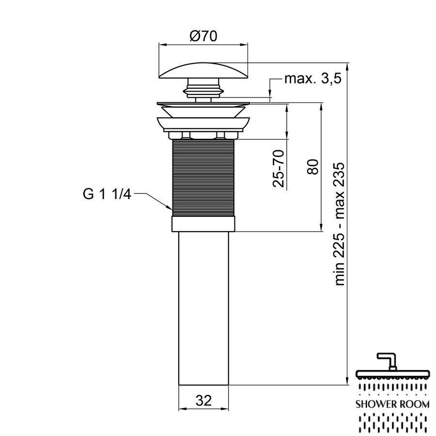 Донний клапан для раковини Qtap PU02 70х70х227.5 White