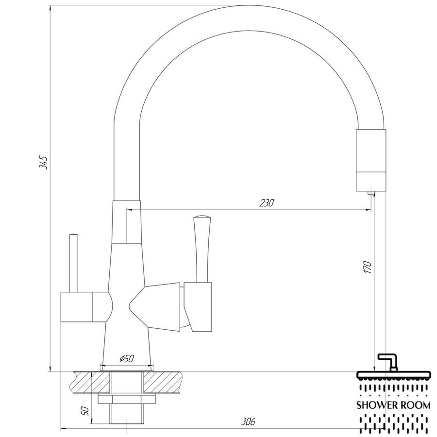 Змішувач для кухні під осмос з гнучким виливом Globus Lux LAZER GLLR-0903-11-GRAPHITE, графіт