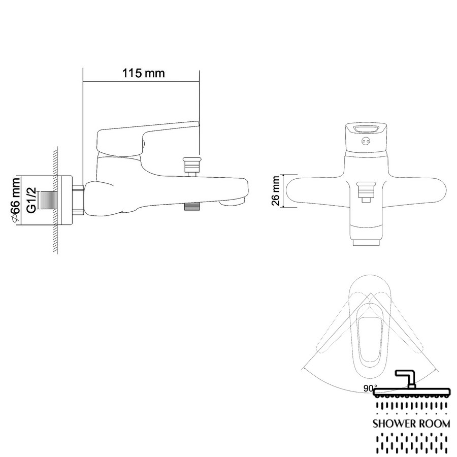 Змішувач для ванни одноважільний, RJ NARCIZ RBZ100-3, хром