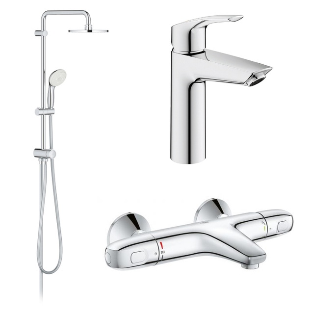 Набір змішувачів для ванни та душу з Grohe Eurosmart New + Grohtherm 1000, хром