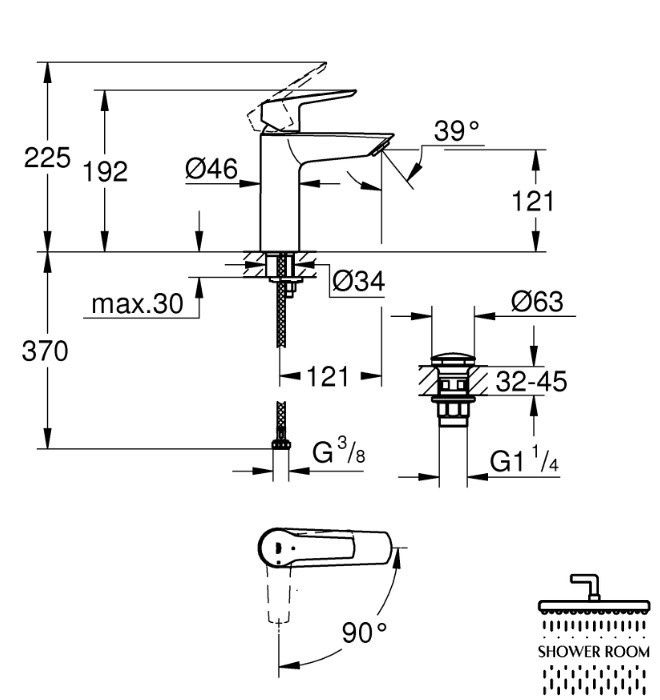 Набор смесителей 3 в 1 для ванной комнаты Grohe QuickFix Start M-Size UA202301ME