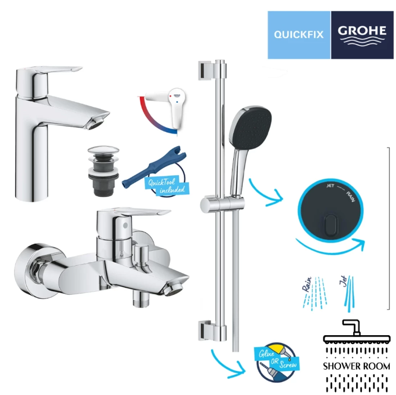 Набір змішувачів 3 в 1 для ванної кімнати Grohe QuickFix Start M-Size UA202301ME