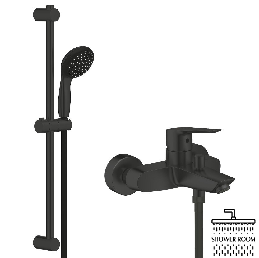 Одноважільний змішувач для ванни Grohe QuickFix Start + душовий гарнітур (UA30330702), чорний