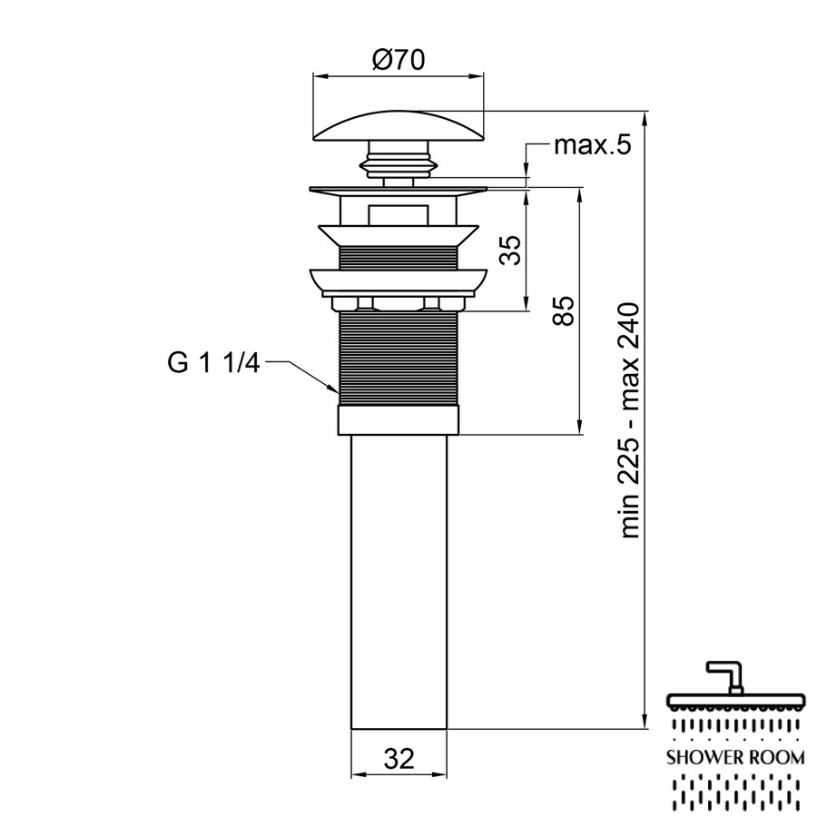 Донний клапан для раковини Qtap PU02O 70х70х227.5 White з переливом