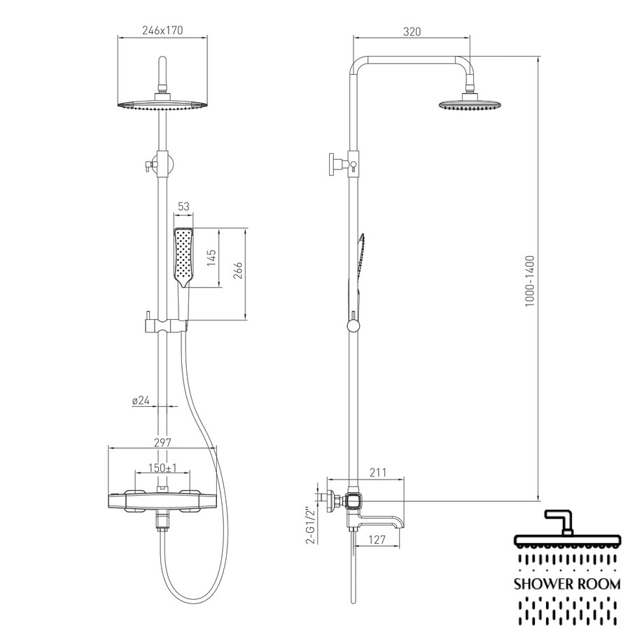 Душова система для ванни з термостатом, VOLLE SISTEMA P 1584.090601, хром