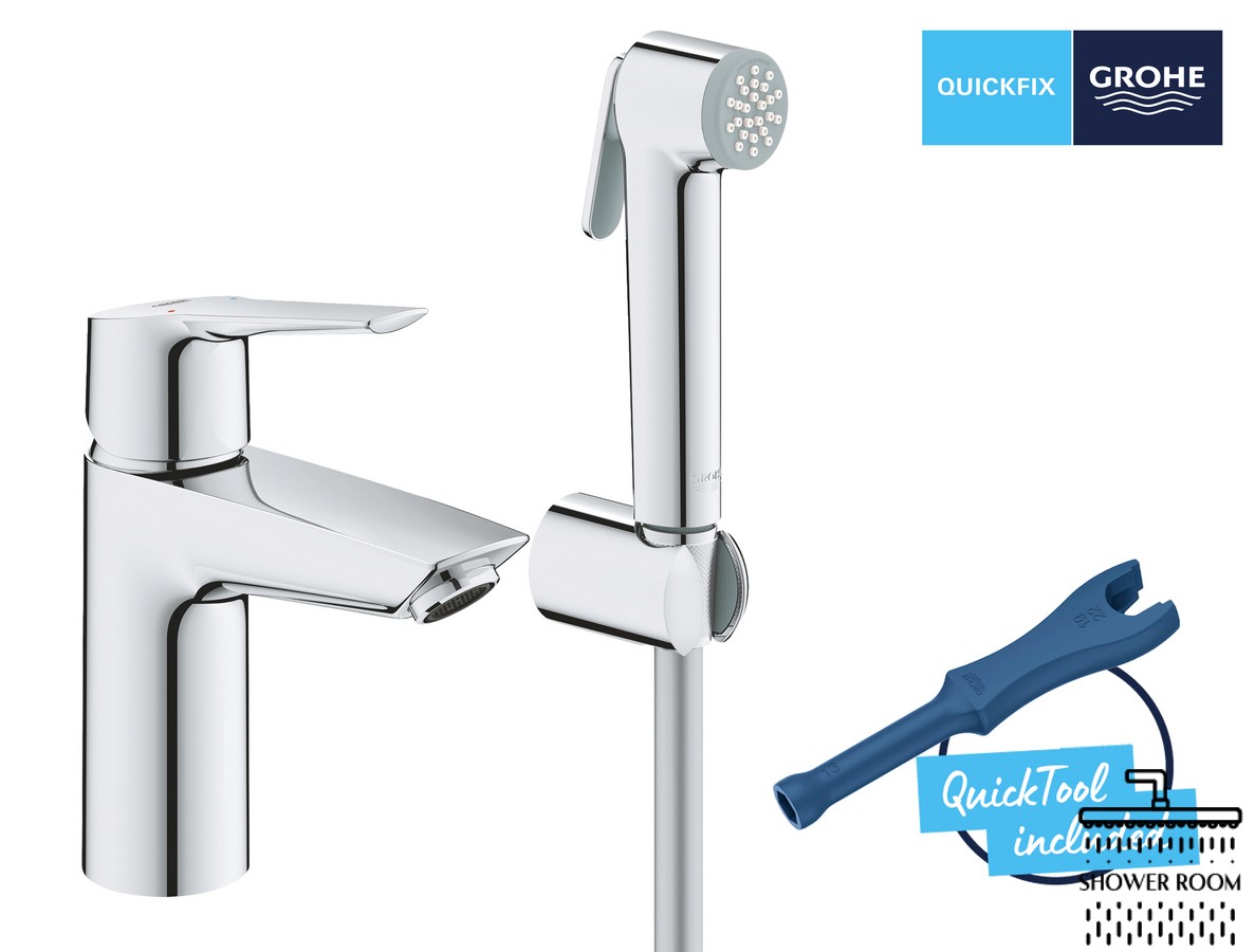 Смеситель для раковины с гигиеническим душем Grohe QuickFix Start 23123003