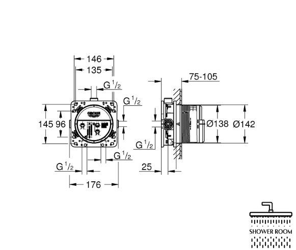 Скрытая душевая система Grohe Cubeo из Tempesta 250 (1053340000)