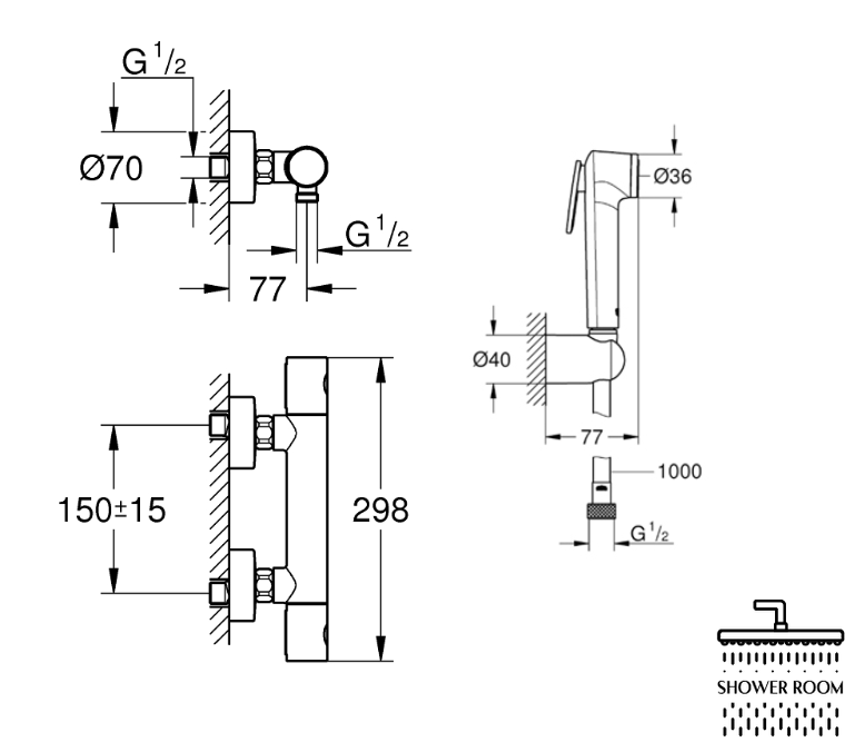 Комплект термостат с гигиеническим душем Grohe QuickFix Precision Get (34773000+26352000)