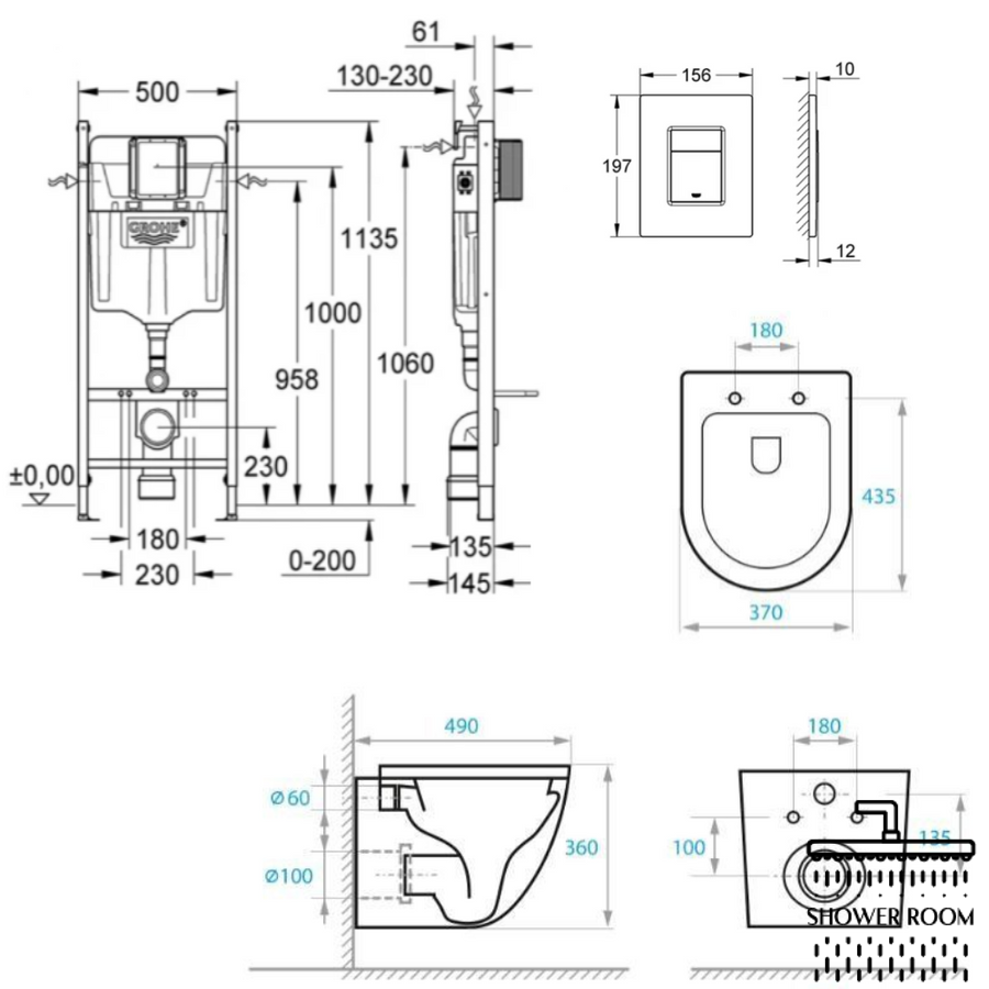 Інсталяція Grohe Rapid+Безобідковий унітаз Koller Pool Round Tornado+клавіша хром