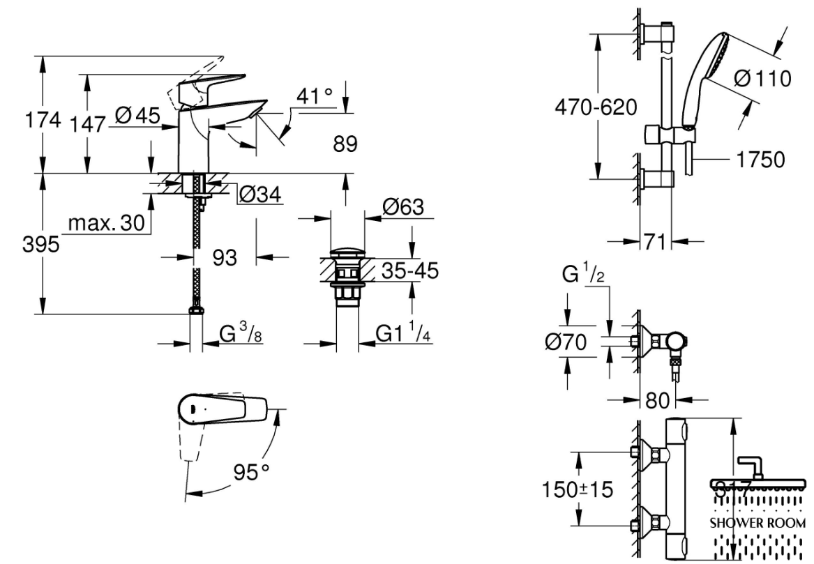 Комплект смесителей для душа с термостатом Grohe QuickFix Precision Flow&Start Edge ColdStart