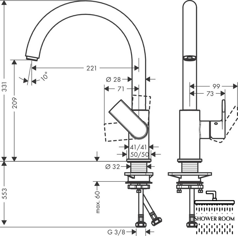 Смеситель для кухни, HANSGROHE VERNIS SHAPE 71871000, хром