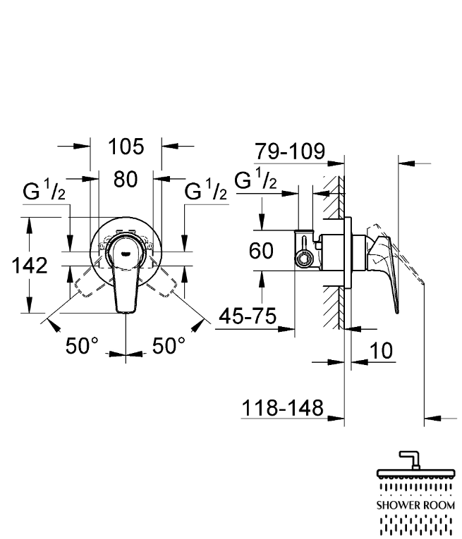 Комплект Grohe Bau Flow UA12164600 прихованого монтажу гігієнічного душу