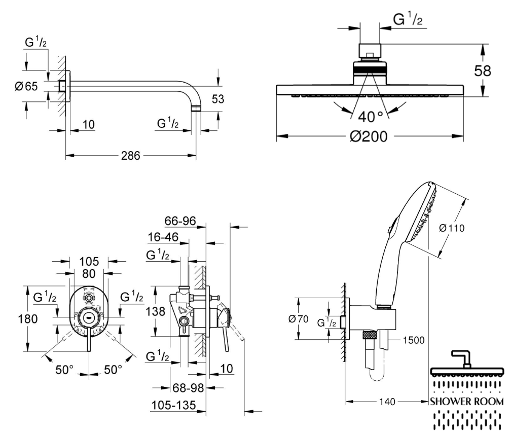 Душова система прихованого монтажу Grohe Grohe BauClassic (29047000_27541001_28576000_26406003)