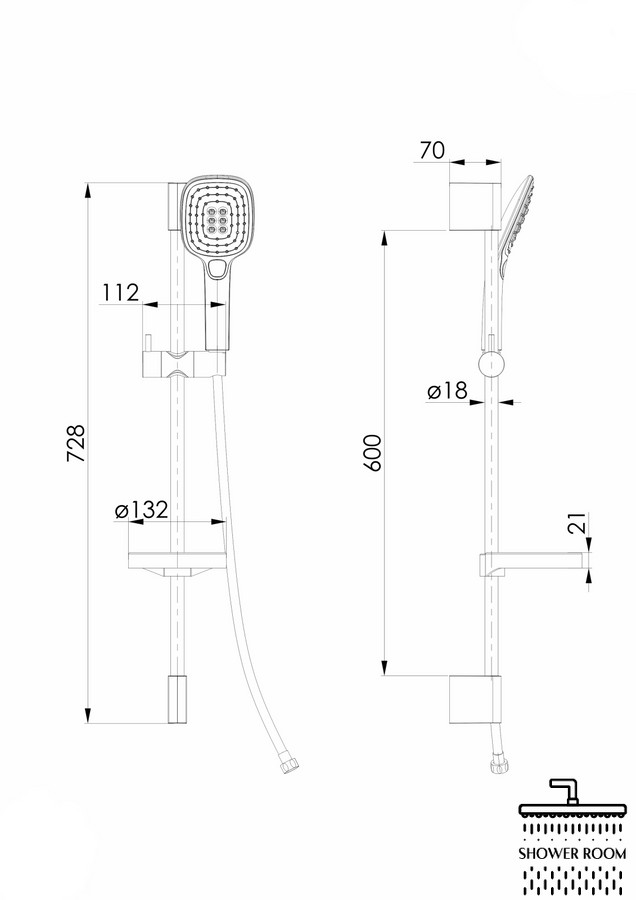 Душевой гарнитур VOLLE CASCADA B55 1586.170201 штанга 72 см 3 режима, шланг PVC 150см, мыльница, cromo