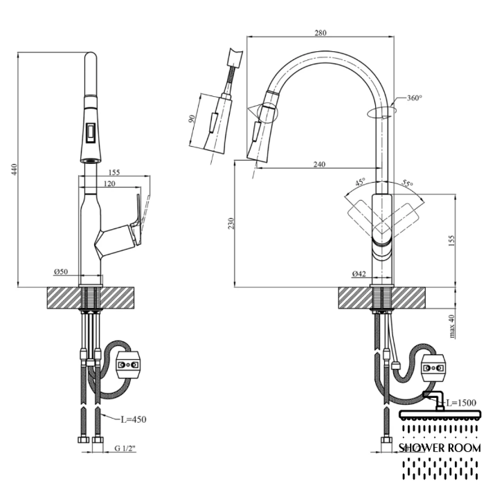 Кухонна мийка Kroner Derby KRP PVD - 5843HM (2,5/0,5 мм) + змішувач