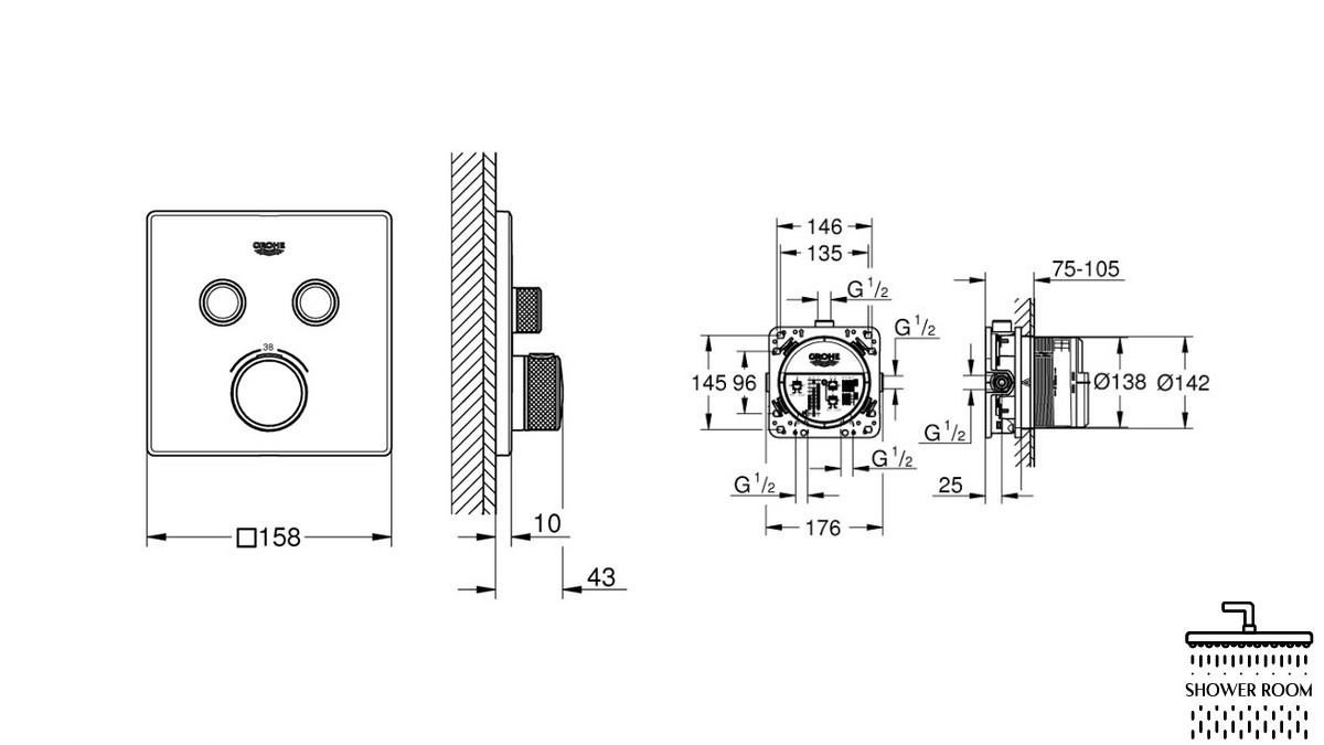 Душевая система Grohe Grohtherm SmartControl с Tempesta Cube 250 (UA26415003)