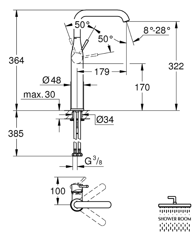 Змішувач для раковини одноважільний Grohe Essence XL-Size (24170001)