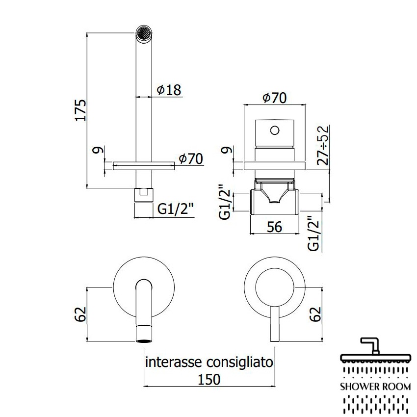 Смеситель для раковины Paffoni Light встраиваемый, Steel (LIG006ST70)