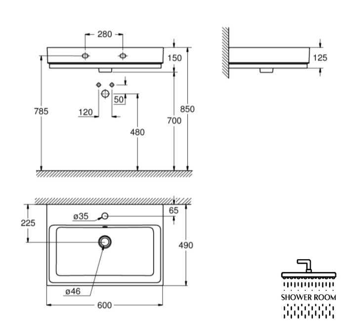 Умывальник подвесной Grohe Cube Ceramic 600х490 мм, белый (3947300H)