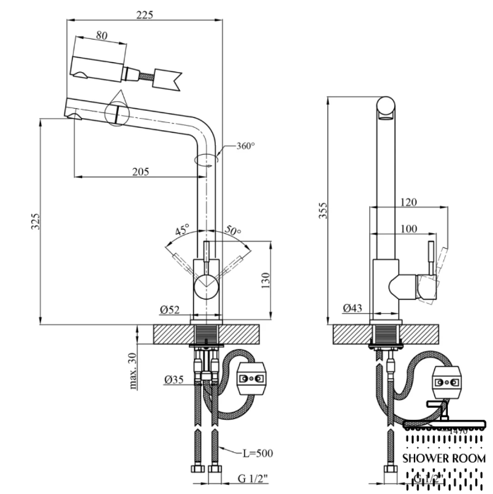 Кухонна мийка Kroner Derby KRP PVD - 5843HM (2,5/0,5 мм) + змішувач з витяжним виливом