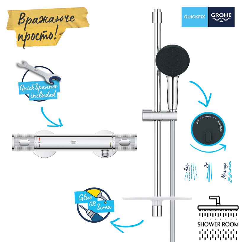 Термостат для душу Grohe Quickfix Precision Feel із душовим гарнітуром (34791001)