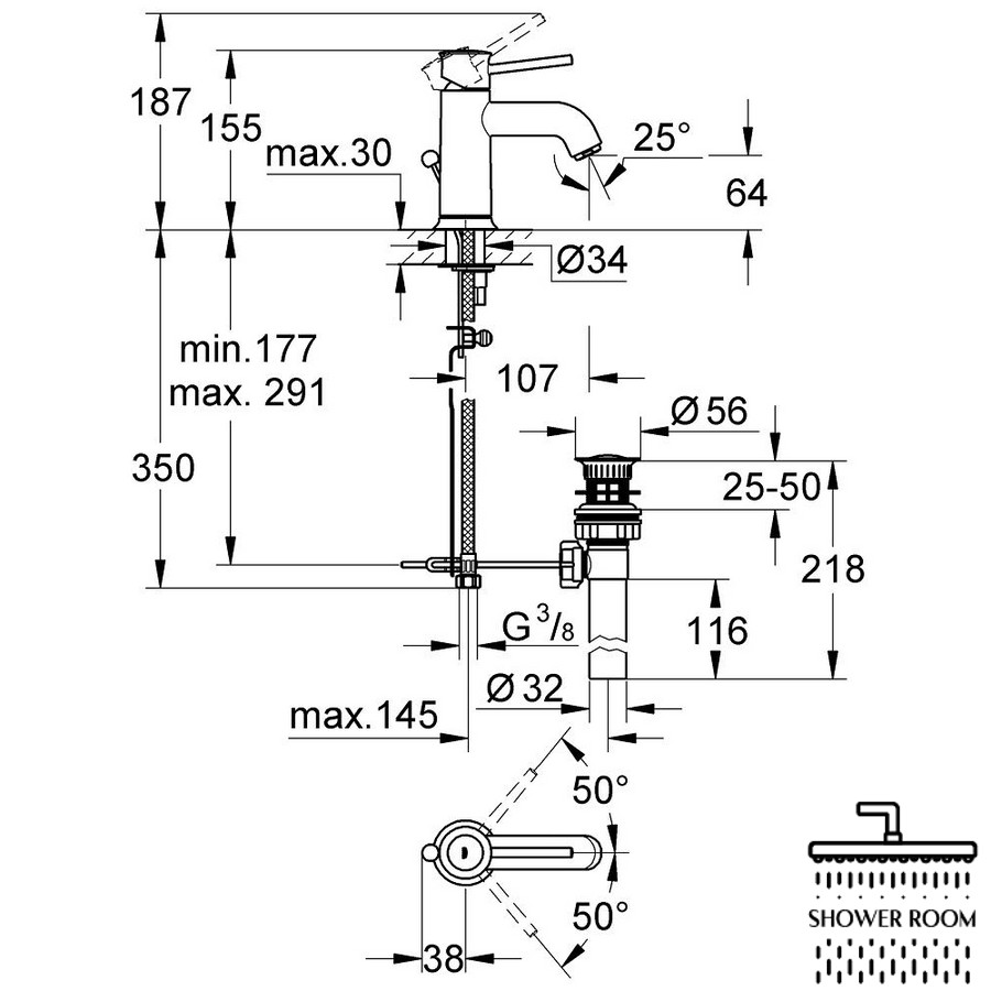 Смеситель для раковины Grohe BauClassic 23161000 с донным клапаном