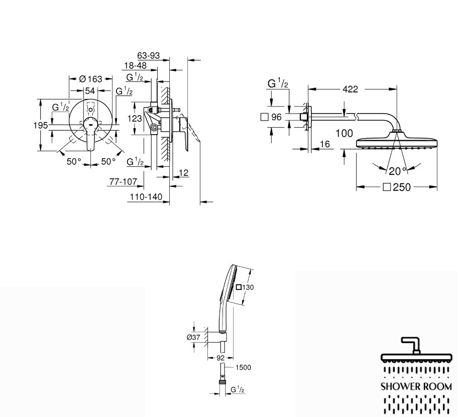 Душевая система скрытого монтажа со смесителем Grohe QuickFix Start&Vitalio Comfort 250 RU25183007