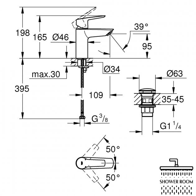 Смеситель для раковины S-размера Grohe QuickFix Start 23550002