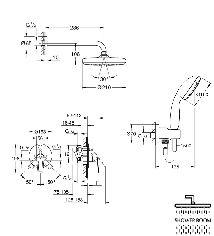 Комплект для душу Grohe BauLoop New прихованого монтажу, хром (UA2908100A)