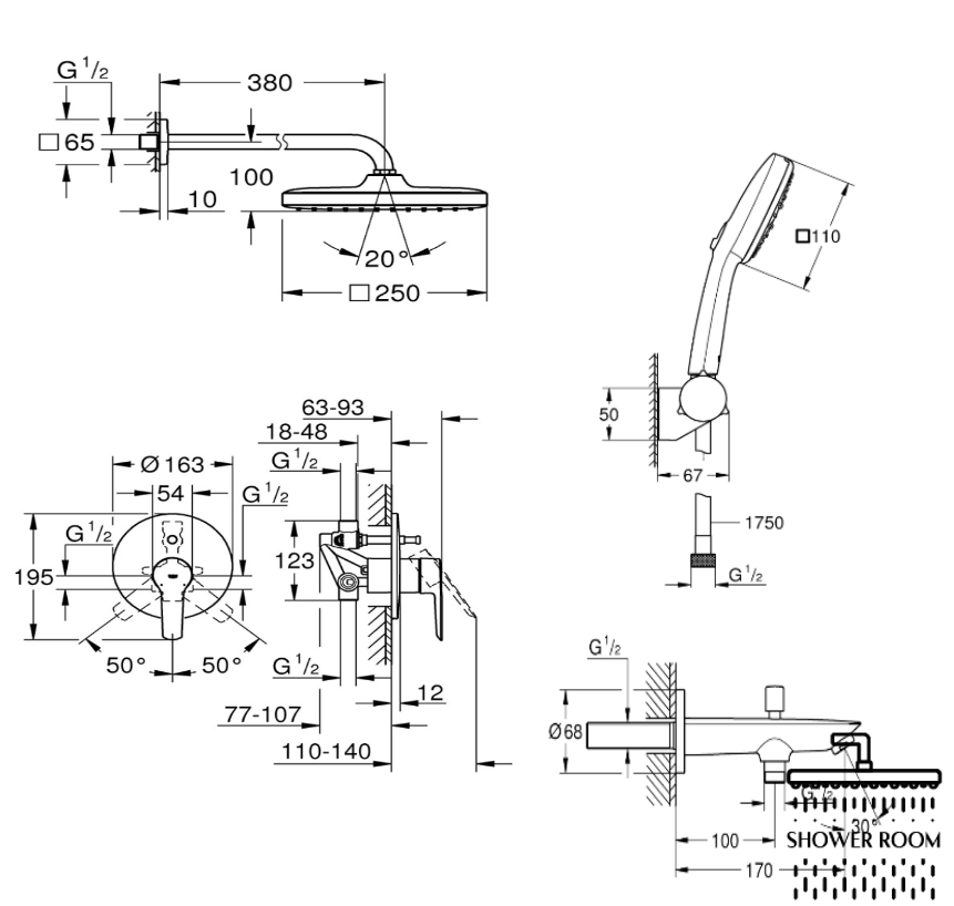 Душова система прихованого монтажу Grohe Start Cube UA2665584R3