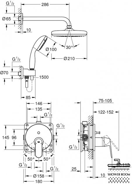 Душова система Grohe Eurosmart Cosmopolitan 25219001