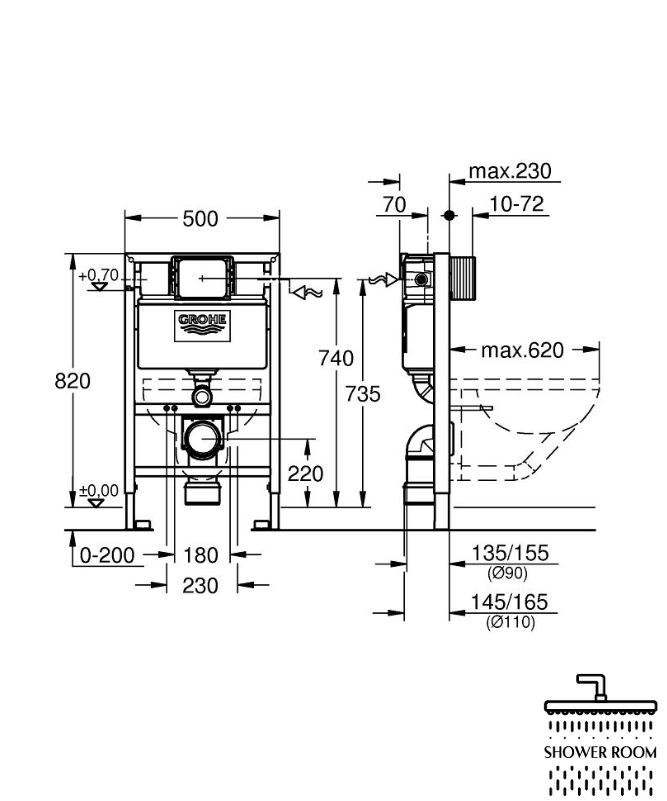 Комплект инсталляции Grohe Rapid SL для унитаза 2-в-1, монтажная высота 0.82 м (38948000)