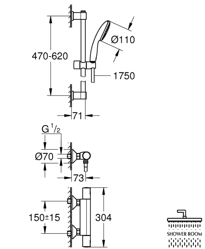 Термостат для душу із душовим гарнітуром Grohe QuickFix Precision Start (34597001)